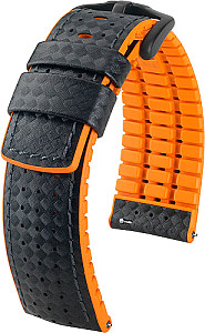   Uhrenarmband Kautschuk schwarz/orange mit Dornschließe, ohne Naht 