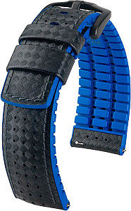   Uhrenarmband Kautschuk schwarz/blau mit Dornschließe, ohne Naht 