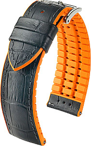  Uhrenarmband Kautschuk schwarz/orange mit Dornschließe, ohne Naht 