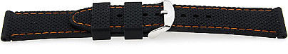   Uhrenarmband Reifen-Muster Dornschließe - Silikon - schwarz mit oranger Naht 