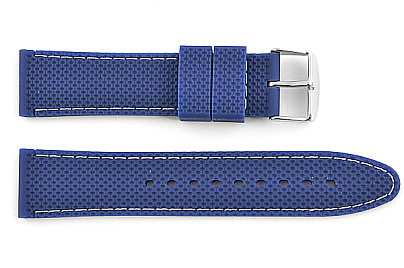   Uhrenarmband Reifen-Muster Dornschließe - Silikon - blau mit weißer Naht 