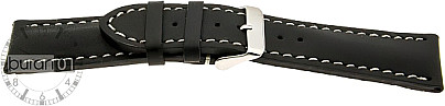   Uhrenarmband Glatt Dornschließe - Leder, glatt - schwarz mit weißer Naht 