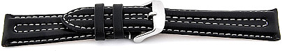   Uhrenarmband DP-107 Dornschließe - Extra gepolstert, Leder, glatt - schwarz mit weißer Naht 