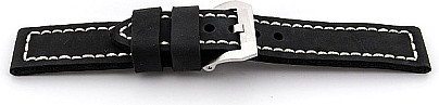   Uhrenarmband Andermatt Dornschließe - Leder, extra stark, Leder, glatt - schwarz mit weißer Naht 