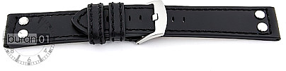   Uhrenarmband 2 Nieten Dornschließe - Leder, extra stark - schwarz 
