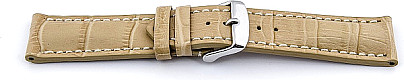   Uhrenarmband Leder, geprägt beige mit Dornschließe, Naht weiß 