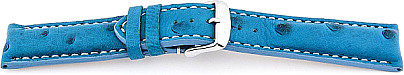   Uhrenarmband 17J Dornschließe - Echt Strauß - blau mit weißer Naht 