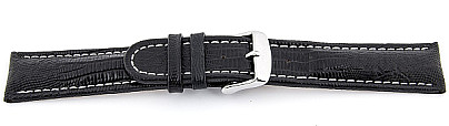   Uhrenarmband Texas Dornschließe - Leder, geprägt - schwarz mit weißer Naht 