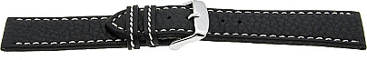   Uhrenarmband Kama Sport Dornschließe - Leder, genarbt - schwarz mit weißer Naht 