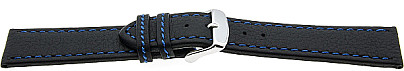   Uhrenarmband Kama Sport Dornschließe - Leder, genarbt - schwarz mit blauer Naht 