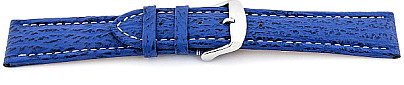   Uhrenarmband Echt Haifisch blau mit Dornschließe, Naht weiß 