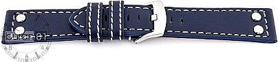   Uhrenarmband 2 Niete Dornschließe - Leder, extra stark - blau mit weißer Naht 