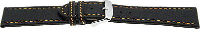   Uhrenarmband Leder, genarbt schwarz mit Dornschließe, Naht orange 