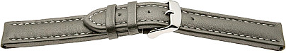   Uhrenarmband Glatt-87A Dornschließe - Leder, glatt - dunkelgrau mit weißer Naht 