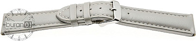   Uhrenarmband Glatt-87A Dornschließe - Leder, glatt - hellgrau mit weißer Naht 