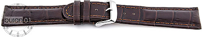   Uhrenarmband Kroko Look Dornschließe - Leder, geprägt - dunkelbraun mit brauner Naht 