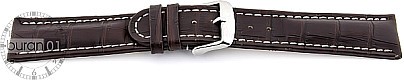   Uhrenarmband Kroko Look Dornschließe - Leder, geprägt - dunkelbraun mit weißer Naht 
