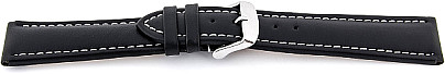   Uhrenarmband V2 Dornschließe - Leder, glatt - schwarz mit weißer Naht 
