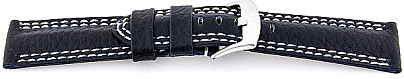   Uhrenarmband Freiburg Dornschließe - Leder, extra stark, Leder, genarbt - dunkelblau mit weißer Naht 