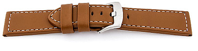   Uhrenarmband V-Form Dornschließe - Leder, glatt - hellbraun mit weißer Naht 
