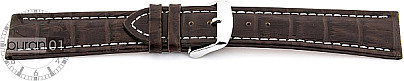   Uhrenarmband Kroko-Look V2 Dornschließe - Leder, geprägt - dunkelbraun mit weißer Naht 