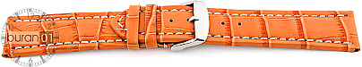   Uhrenarmband Kroko-Look V2 Dornschließe - Leder, geprägt - Orange mit weißer Naht 