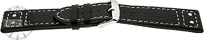   Uhrenarmband Inger Dornschließe - Leder, extra stark - schwarz mit weißer Naht 