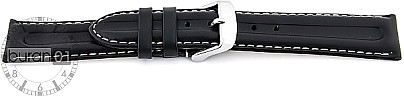   Uhrenarmband Wülste - 107 Dornschließe - Leder, glatt - schwarz mit weißer Naht 