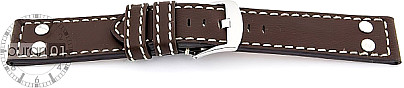   Uhrenarmband 2 Nieten Dornschließe - Leder, extra stark - dunkelbraun mit weißer Naht 