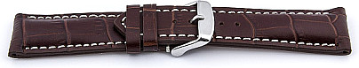   Uhrenarmband Kroko Look 17J Dornschließe - Leder, geprägt, XS-Größen - dunkelbraun mit weißer Naht 