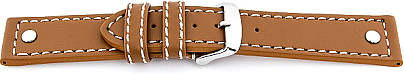   Uhrenarmband 1 Niete Dornschließe - Leder, extra stark - hellbraun mit weißer Naht 