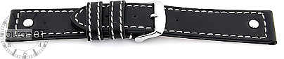   Uhrenarmband 1 Niete Dornschließe - Leder, extra stark - schwarz mit weißer Naht 