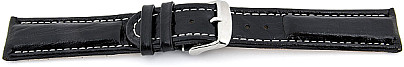   Uhrenarmband Bark Dornschließe - Leder, geprägt - schwarz mit weißer Naht 