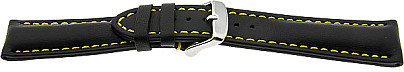   Uhrenarmband 17J Dornschließe - Leder, glatt, Extra gepolstert - schwarz mit gelber Naht 