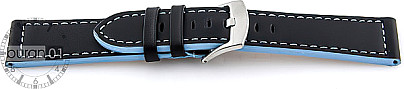   Uhrenarmband Basel Dornschließe - Leder, extra stark - schwarz mit blauer Naht 