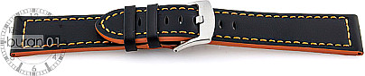   Uhrenarmband Basel Dornschließe - Leder, extra stark - schwarz mit oranger Naht 