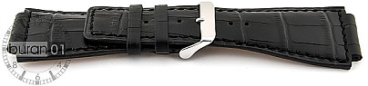   Uhrenarmband V-Form Kroko Look Dornschließe - Leder, geprägt - schwarz 