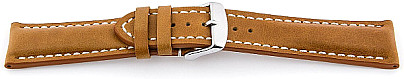   Uhrenarmband Sattelleder Dornschließe - Extra gepolstert, Leder, glatt - hellbraun mit weißer Naht 