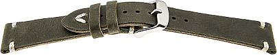   Uhrenarmband V-Band Dornschließe - Leder, extra stark, Leder, glatt - dunkelgrün mit weißer Naht 