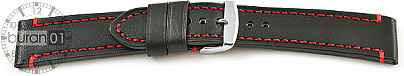   Uhrenarmband Grand Catalonia Dornschließe - Leder, glatt - schwarz mit roter Naht 
