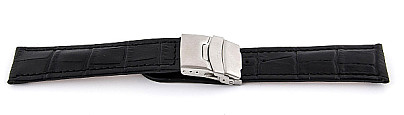   Uhrenarmband Kroko Look 17J Faltschließe - Leder, geprägt - schwarz 