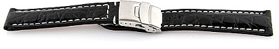   Uhrenarmband African 17J Faltschließe - Leder, geprägt - schwarz mit weißer Naht 
