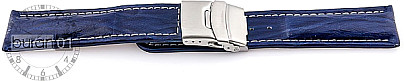   Uhrenarmband Bark Faltschließe - Leder, geprägt - blau mit weißer Naht 