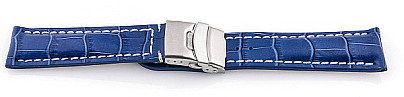   Uhrenarmband Leder, geprägt königsblau mit Faltschließe, Naht weiß 