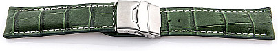   Uhrenarmband Leder, geprägt grün mit Faltschließe, Naht weiß 