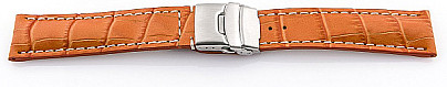   Uhrenarmband Leder, geprägt Orange mit Faltschließe, Naht weiß 