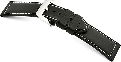   Uhrenarmband Juchtenleder schwarz mit ohne Schließe, Naht weiße 