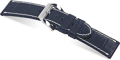   Uhrenarmband MODENA von Rios ohne Schließe - Echt Alligator - blau mit weißer Naht 